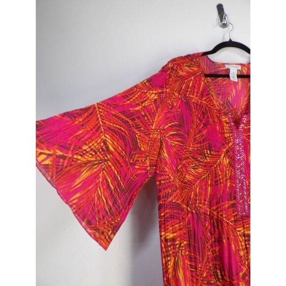 Catherines Blouse Women 2X-22/24W Floral Crinkle Beaded Asymmetrical Tropical - Picture 2 of 11